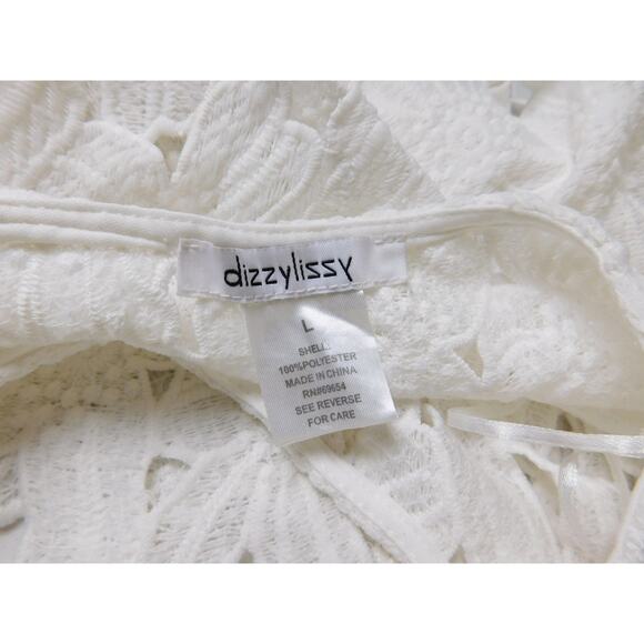 Dizzy Lizzy Shirt Large White Floral Lace Short Sleeve Eyelet - Picture 6 of 7
